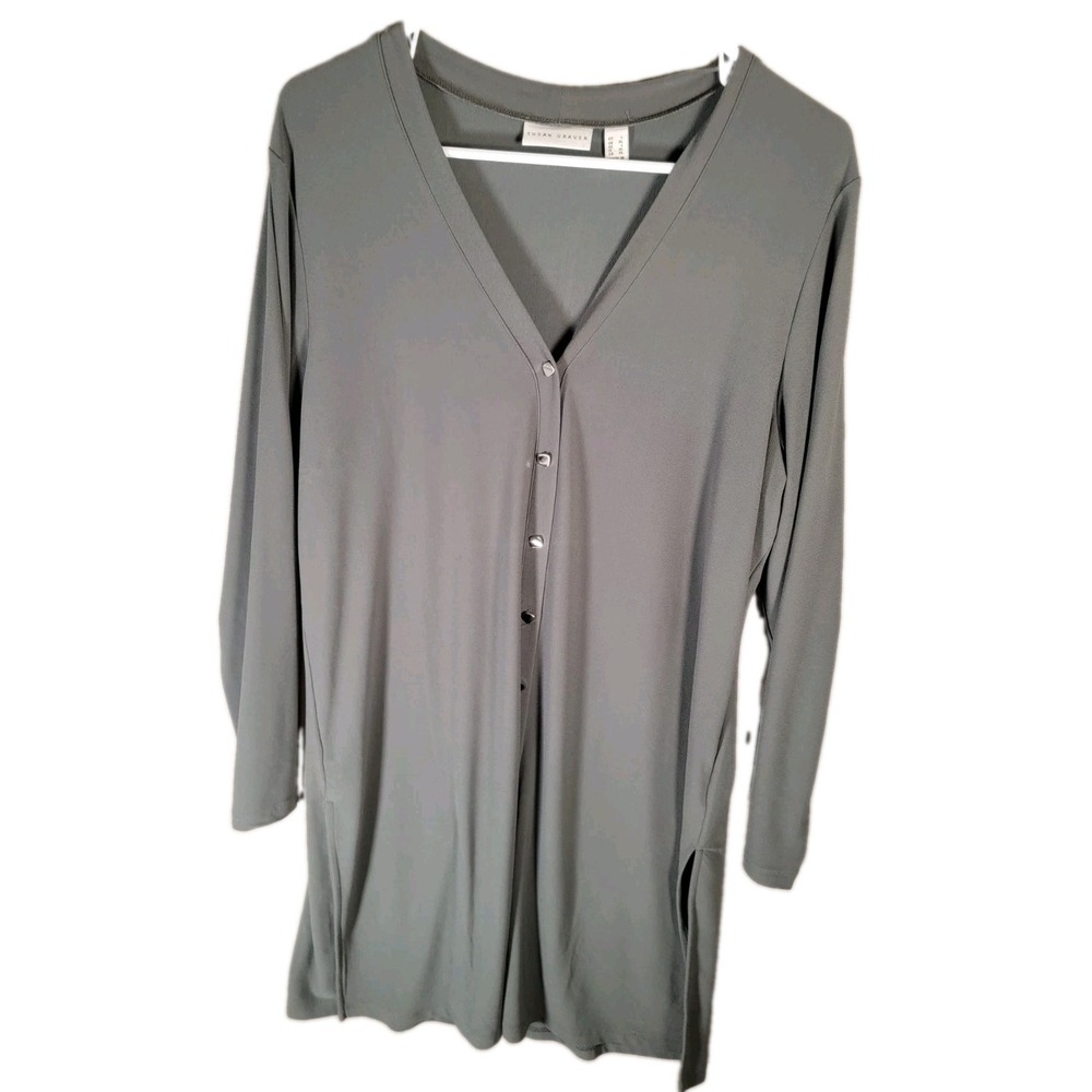 Susan Graver Textured Liquid Knit Snap Front Tunic Cardigan Dress Floral 1XP